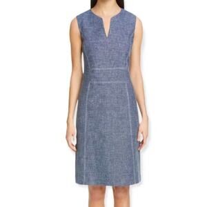 Lafayette 148 New York Womens 4 Blue Linen Blend Brett Sleeveless Sheath Dress